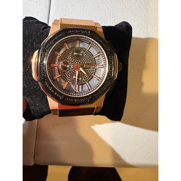 Anniversary Other - Anniversary Mens Rose Gold Tone Chronograph Watch Grey Croc Embossed Band